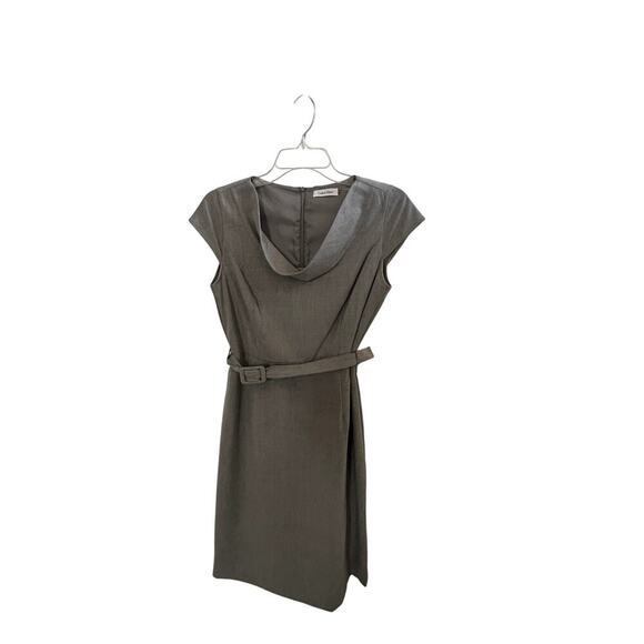 Calvin Klein Dark Gray Sheathed belted Midi dress sz 6P professional classy wdng - Picture 1 of 5